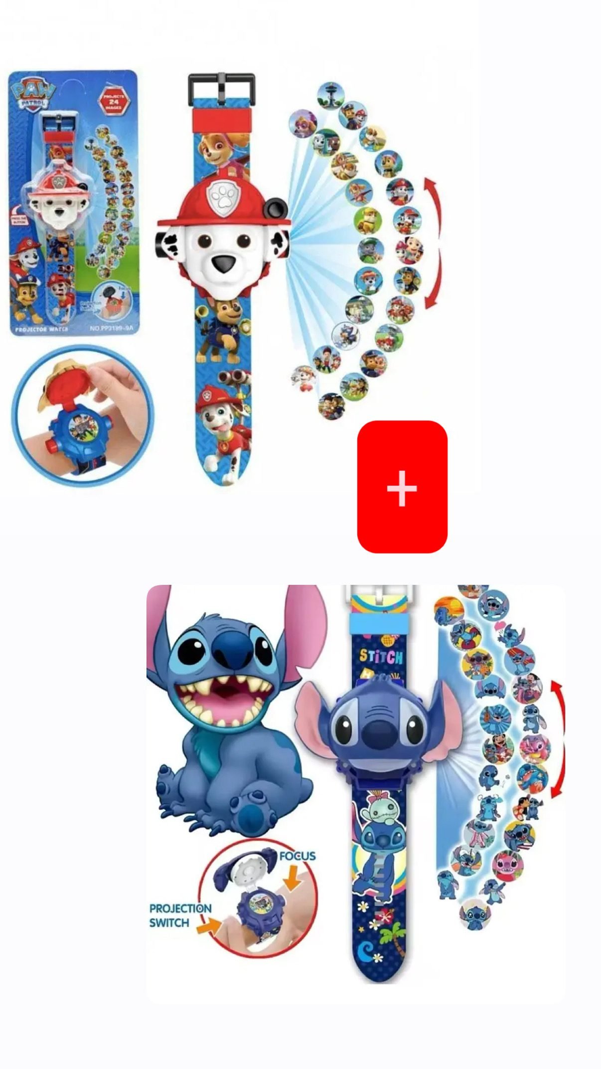Pasiūlymas! Stitch + Paw patrol Marshal vaikiški laikrodžiai su projektoriumi